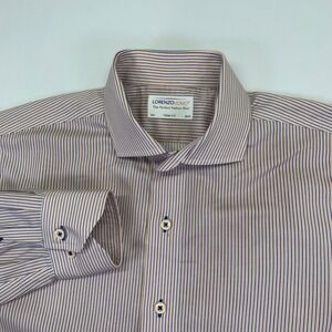 Lorenzo Uomo Mens Dress Shirt 16 1/2 Trim Fit 32/33 Striped Long Sleeve Cotton